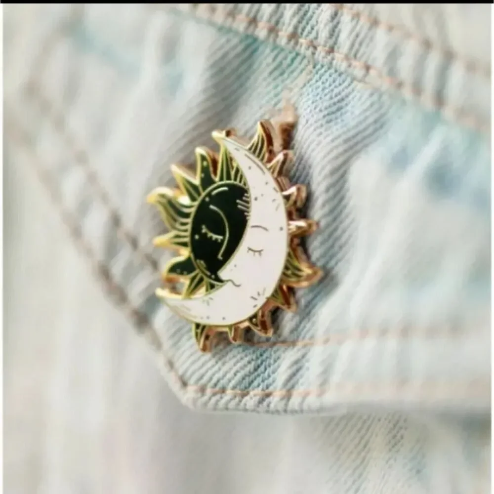 SUN and moon pin celestial brooch lunar solar badge